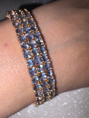Sterling Silver925  VTG 3Row Princess Cut Tanzanite 14k GoldVermeil Bracelet 7.5